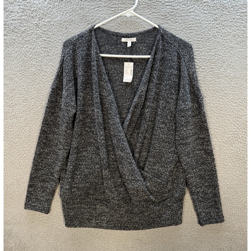 Maurices Sweater Womens Medium Gray Heather Long Sleeve Pullover V‎ Neck NEW
